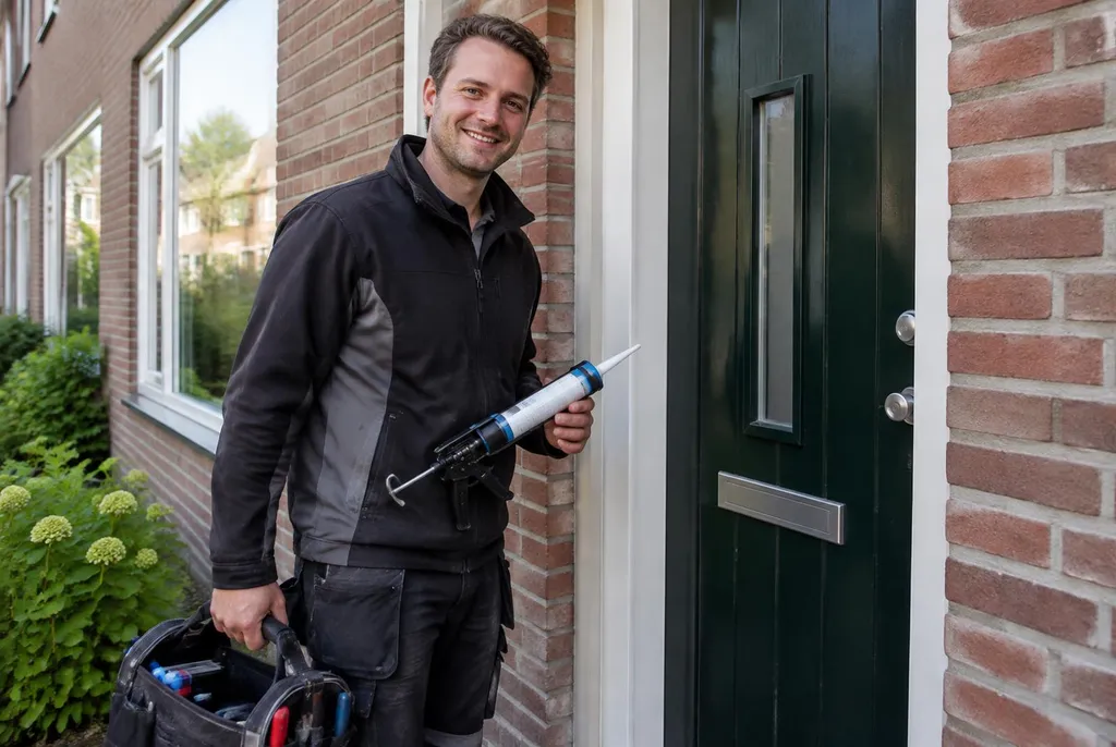 Vakman van Kitbedrijf Soesterberg bij de voordeur van een woning